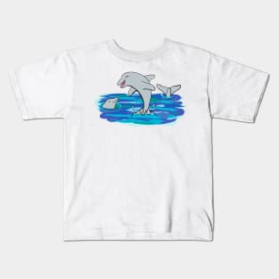 Cute happy dolphins playing cartoon Kids T-Shirt